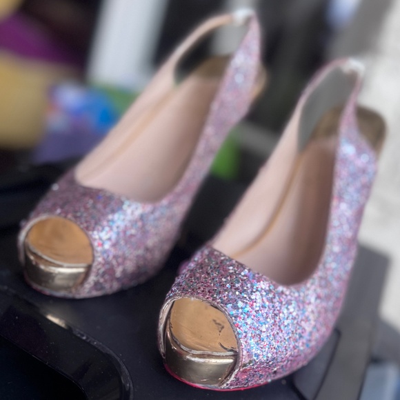 Christian Louboutin Multicolor Glitter Slingback Peep Platform Sandals Sz. 5.5 - Picture 15 of 15